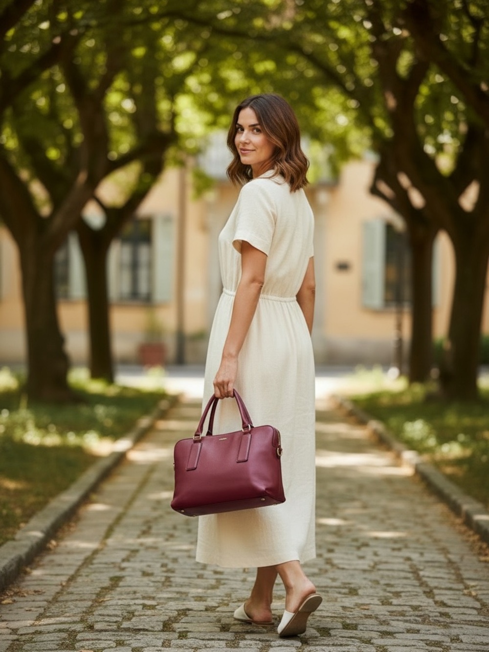 Fossil Brick Red Leather Satchel